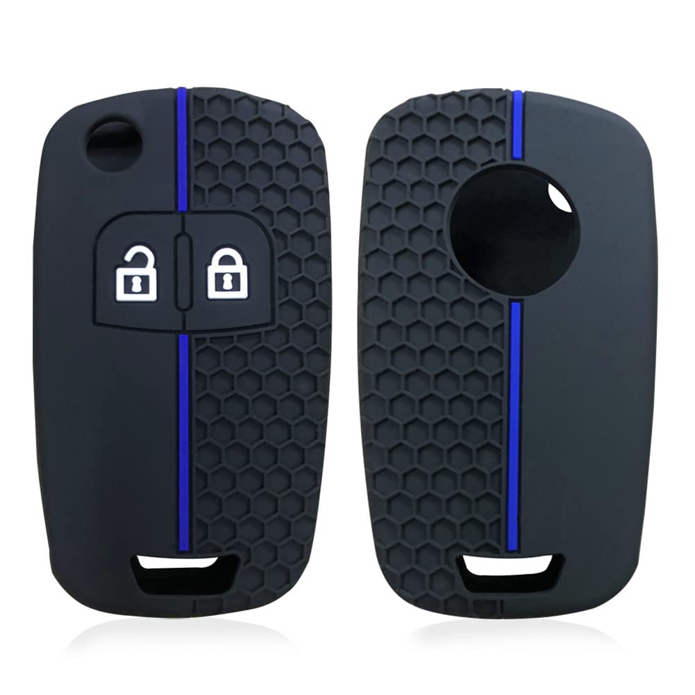 Otayee Silikon Autoschlüssel Hülle passend für Opel Insignia Astra J Zafira Corsa D Mokka Meriva Chevrolet Aveo Prism Spark Trax Cruze Key Shell Protector (Blaue Linie) von 通用