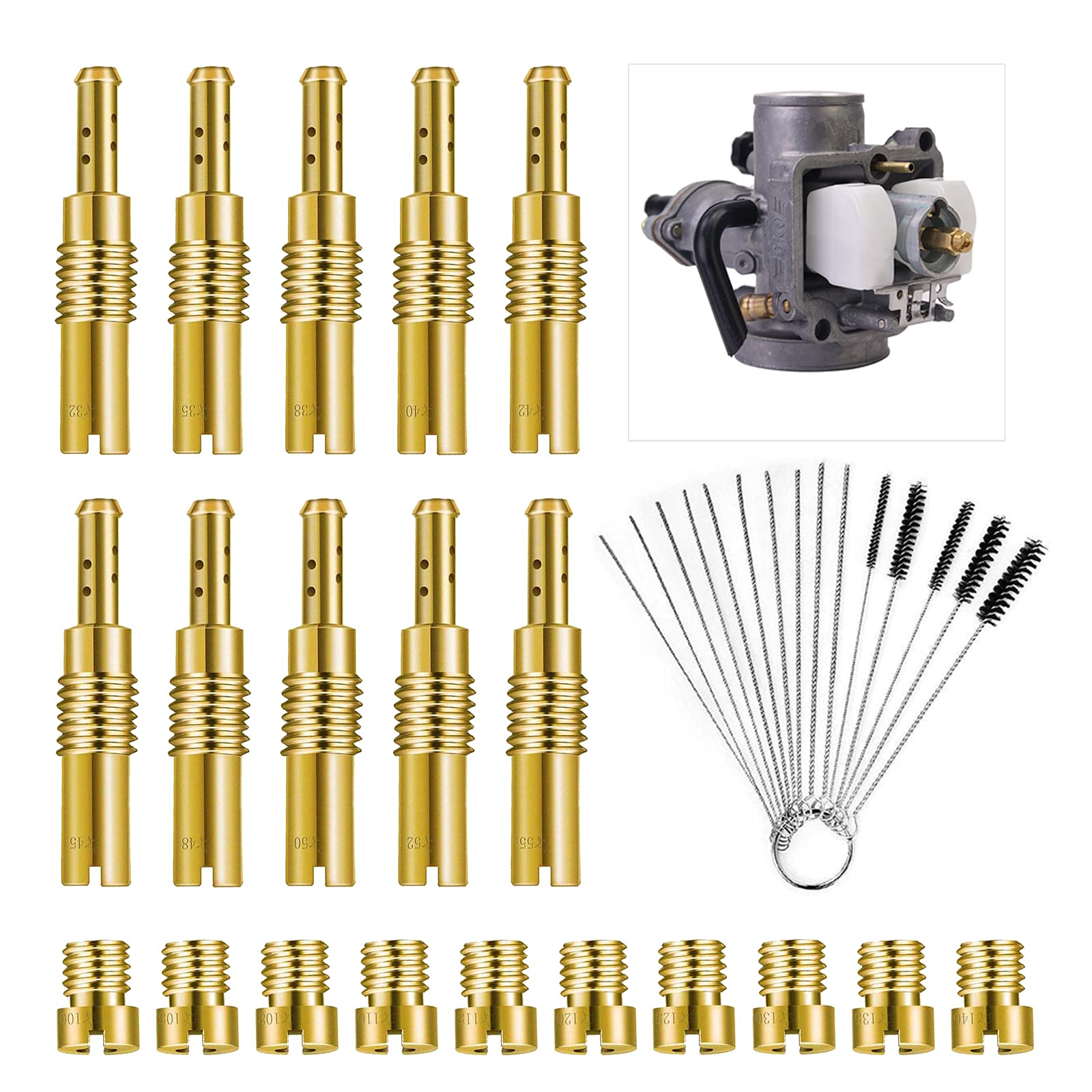 XTUDOU Vergaser Düsen Set, 20 Stück Hauptdüse und Langsame Pilotdüsen, mit Reinigungsset für PWK PE Keihin CVK GY6 Vergaseranlagen Automotorradpflege von 通用