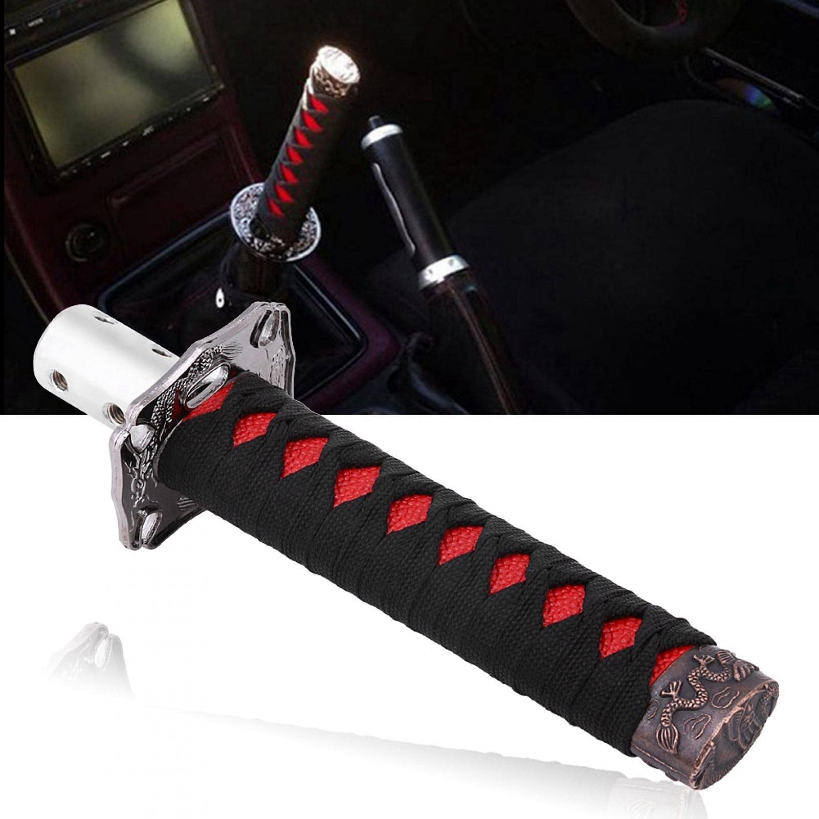 01 Japanischer Katana-Schaltknauf Samurai Sword Gear Shifter, 4 Adapter Universal Fit für die Meisten Schaltgetriebe und Automatikgetriebe von 01