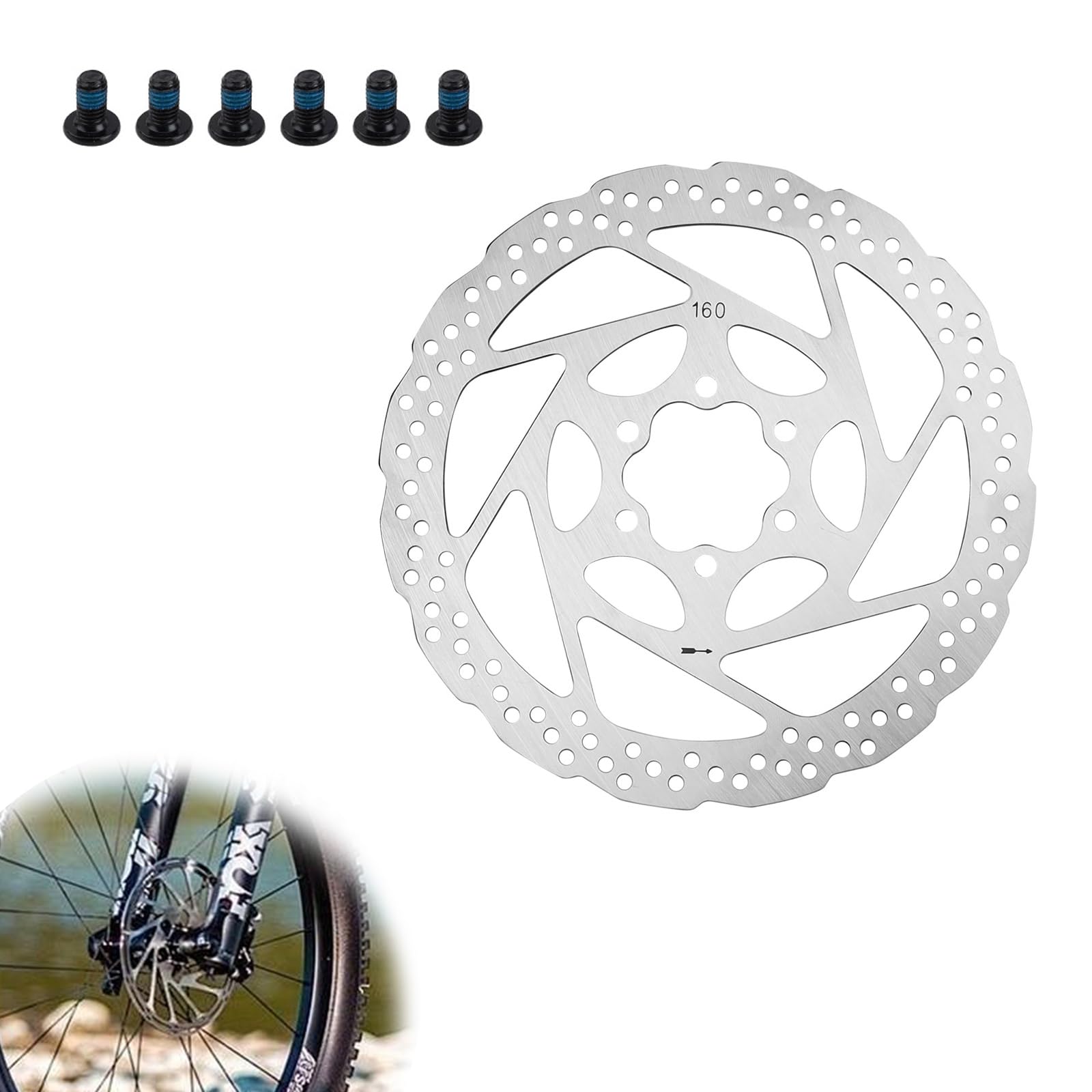 0XBIT 160 mm Bremsscheiben Fahrrad, 1cr13 Edelstahl Bremsscheibe, 6 Löcher Fahrrad Bremsscheibe, Relativer Lochabstand 44 Mm, Geeignet für Mountainbikes und Rennräder von 0XBIT