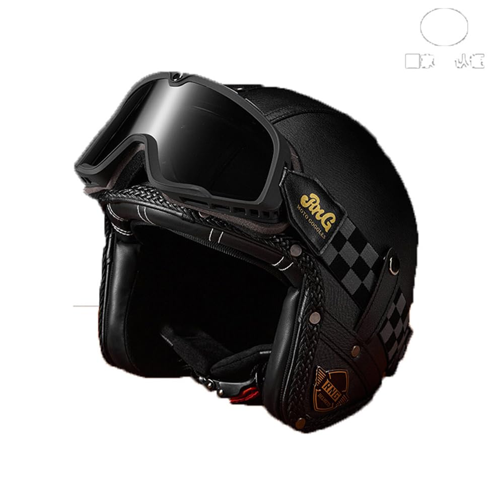 All-Season Off-Road Motorrad Open-Face Helme für Cruiser Motorradhelm Krempe 3/4 Helm ABS Mode Motorradhelm offenes Gesicht Retro Elektroauto Herren British Standard von 100junzidao