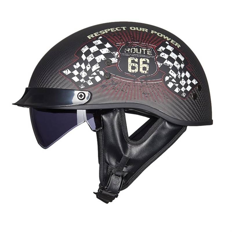 Aviator Straßenzugelassene Halbhelme für Motorradhelm Klassischer Karting Motorradhelm für Scooter Endoskopie Mann Jungen Kohlefaser Ganzjahres Krempe Herausnehmbares Futter von 100junzidao