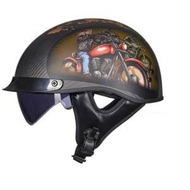 Aviator Straßenzugelassene Halbhelme für Motorradhelm Klassischer Karting Motorradhelm für Scooter Endoskopie Mann Jungen Kohlefaser Ganzjahres Krempe Herausnehmbares Futter von 100junzidao