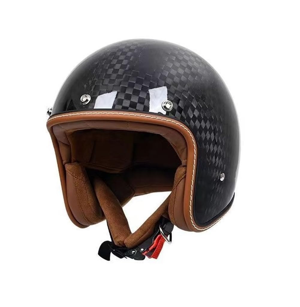 Carbon Fiber All-Season 3/4 Helm leicht und bequem Herausnehmbares Futter Open-Face Helme für Cruiser Motorradhelm Motorradhelm Moto Jugend Touring Scooters Motorrad Moto Bike von 100junzidao