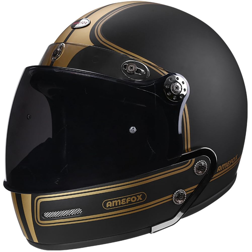 Farbige Spiegel Vollvisierhelme für Cruiser Motorrad Sonnenschutz Motorradhelm Retro Jugend Herausnehmbares Innenfutter British Standard ABS Ganzjahreshelm von 100junzidao