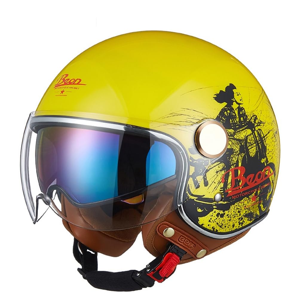 Geräuschreduzierung Motorradhelme Retro Open Face 3/4 Helm für Cruiser Motorrad Jet Doppelvisier Männlich und weiblich ABS Ganzjährig von 100junzidao