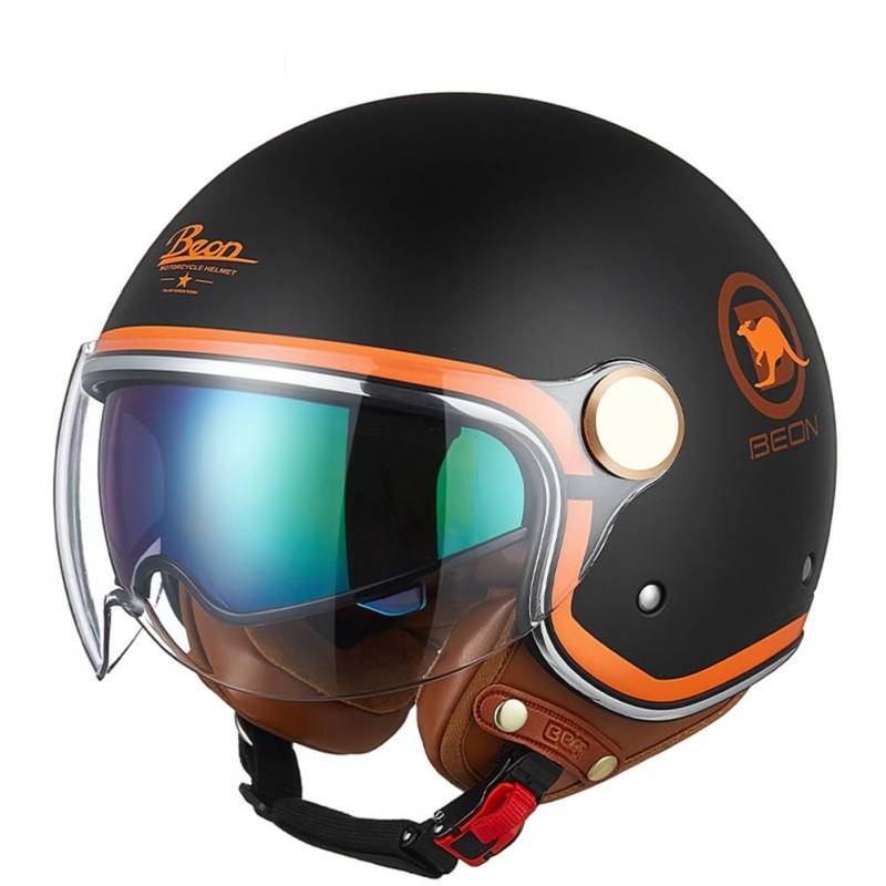 Geräuschreduzierung Motorradhelme Retro Open Face 3/4 Helm für Cruiser Motorrad Jet Doppelvisier Männlich und weiblich ABS Ganzjährig von 100junzidao