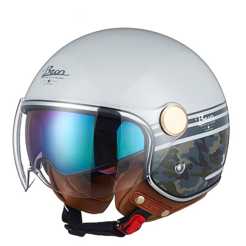 Geräuschreduzierung Motorradhelme Retro Open Face 3/4 Helm für Cruiser Motorrad Jet Doppelvisier Männlich und weiblich ABS Ganzjährig von 100junzidao