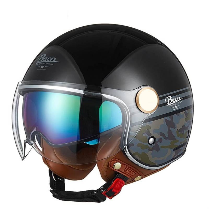 Geräuschreduzierung Motorradhelme Retro Open Face 3/4 Helm für Cruiser Motorrad Jet Doppelvisier Männlich und weiblich ABS Ganzjährig von 100junzidao