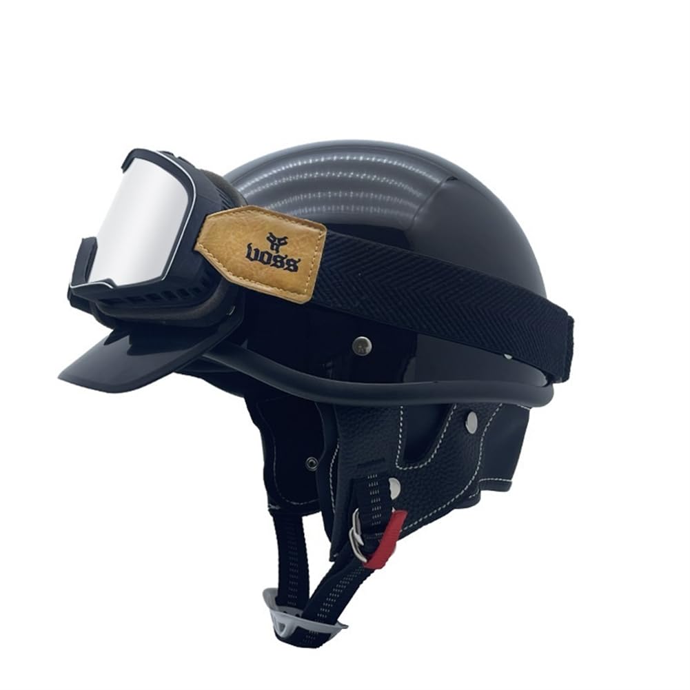 Herausnehmbares Innenfutter Off-Road Motorradhelm Retro Full Face Racing Windschutzscheibe Paar ABS All-Season Halbhelme für Motorradhelm Herren British Standard Brim von 100junzidao