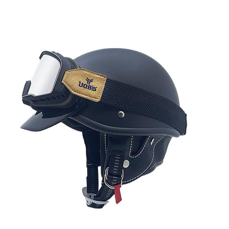 Herausnehmbares Innenfutter Off-Road Motorradhelm Retro Full Face Racing Windschutzscheibe Paar ABS All-Season Halbhelme für Motorradhelm Herren British Standard Brim von 100junzidao