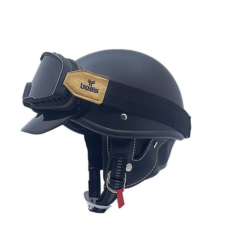 Herausnehmbares Innenfutter Off-Road Motorradhelm Retro Full Face Racing Windschutzscheibe Paar ABS All-Season Halbhelme für Motorradhelm Herren British Standard Brim von 100junzidao