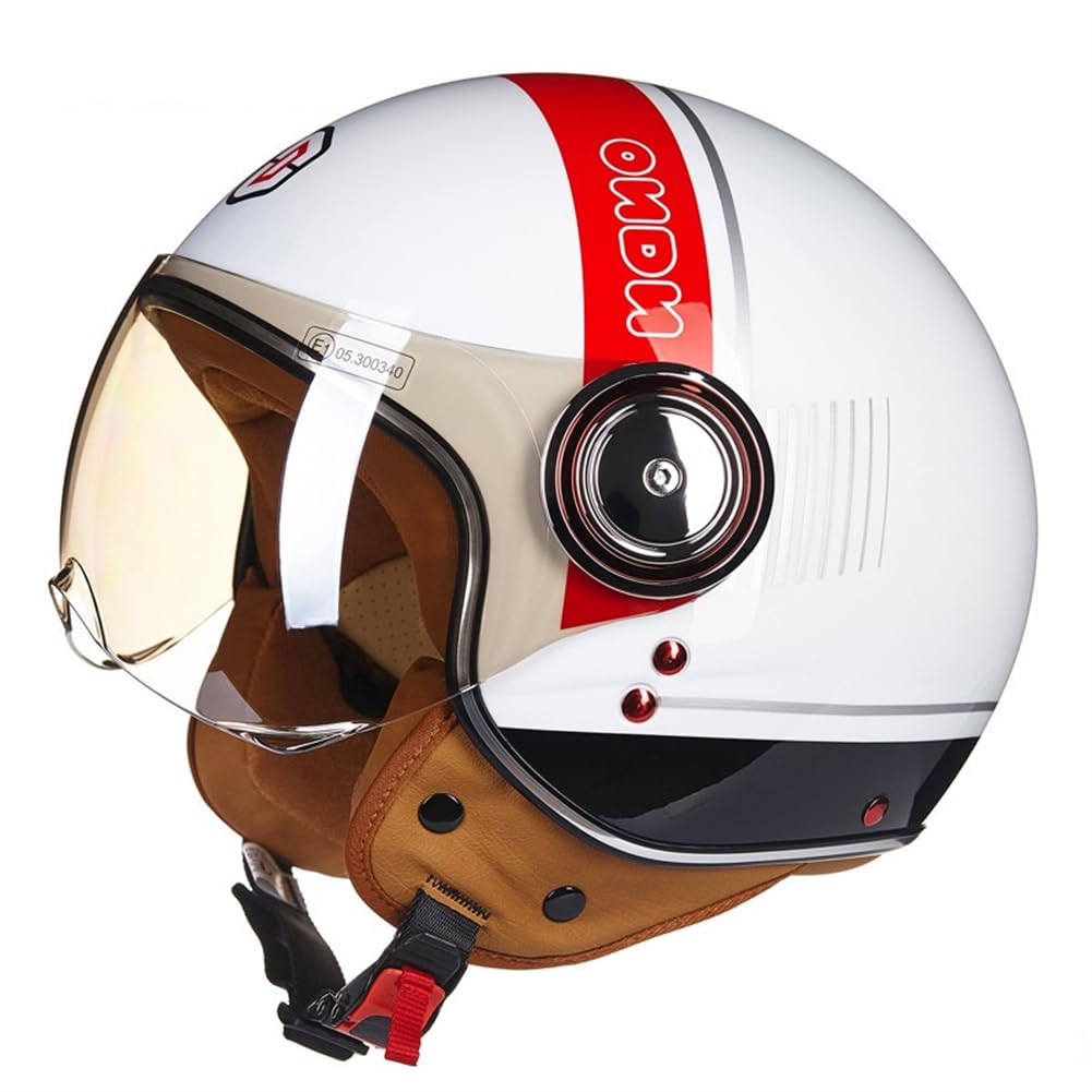 Klassische Motorrad Halbhelme Leder Spleißen Mode Sicherheit Karting Helm Belüftung Lärmschutz Regen Nebel DOT Abnehmbare Innenfutter von 100junzidao