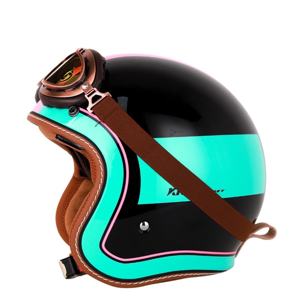 Man Boys Open Face Helm für Motorradhelm für Roller Wind Goggles Cruiser Motorrad Motorradhelm für Roller Ece 22.05 Certified Abs All-Season 3/4 Helm Removable Lining Aviator von 100junzidao