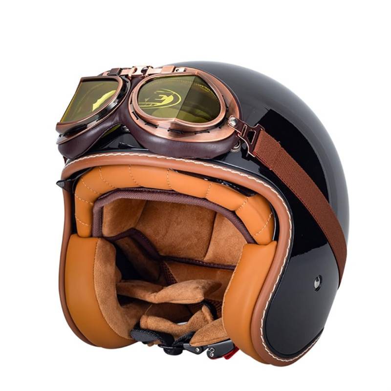 Man Boys Open Face Helm für Motorradhelm für Roller Wind Goggles Cruiser Motorrad Motorradhelm für Roller Ece 22.05 Certified Abs All-Season 3/4 Helm Removable Lining Aviator von 100junzidao