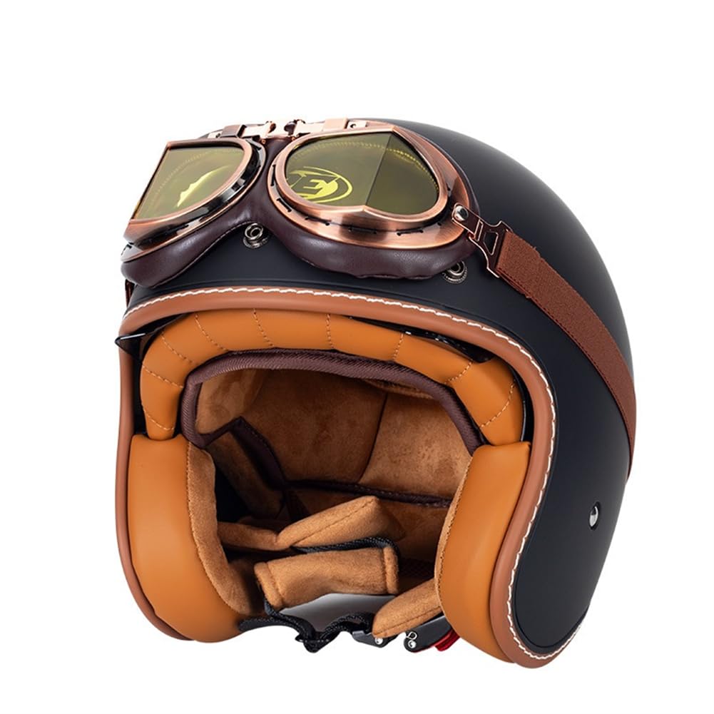 Man Boys Open Face Helm für Motorradhelm für Roller Wind Goggles Cruiser Motorrad Motorradhelm für Roller Ece 22.05 Certified Abs All-Season 3/4 Helm Removable Lining Aviator von 100junzidao