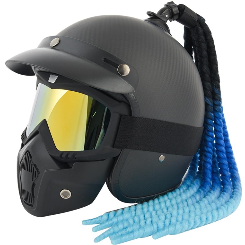 Mann Offene Helme für Standard-Motorrad ganzjährig Langstreckenfahrten Damen Motorradhelm Krempe Windbrille Masken Zopf Abnehmbares Futter Abs Eur Omologato von 100junzidao