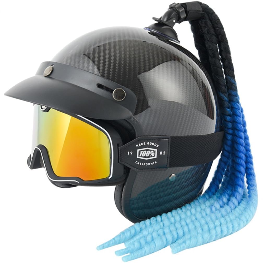 Mann Offene Helme für Standard-Motorrad ganzjährig Langstreckenfahrten Damen Motorradhelm Krempe Windbrille Masken Zopf Abnehmbares Futter Abs Eur Omologato von 100junzidao