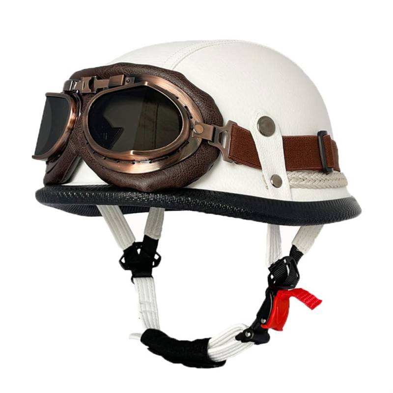 Motorradhelm Retro Halbhelme für Motorradhelm Cafe Racer Windschutzbrille All-Season Touring Scooters Motorrad Roller ECE omologato Damen ABS Herausnehmbares Innenfutter von 100junzidao