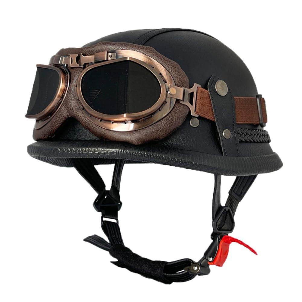 Motorradhelm Retro Halbhelme für Motorradhelm Cafe Racer Windschutzbrille All-Season Touring Scooters Motorrad Roller ECE omologato Damen ABS Herausnehmbares Innenfutter von 100junzidao