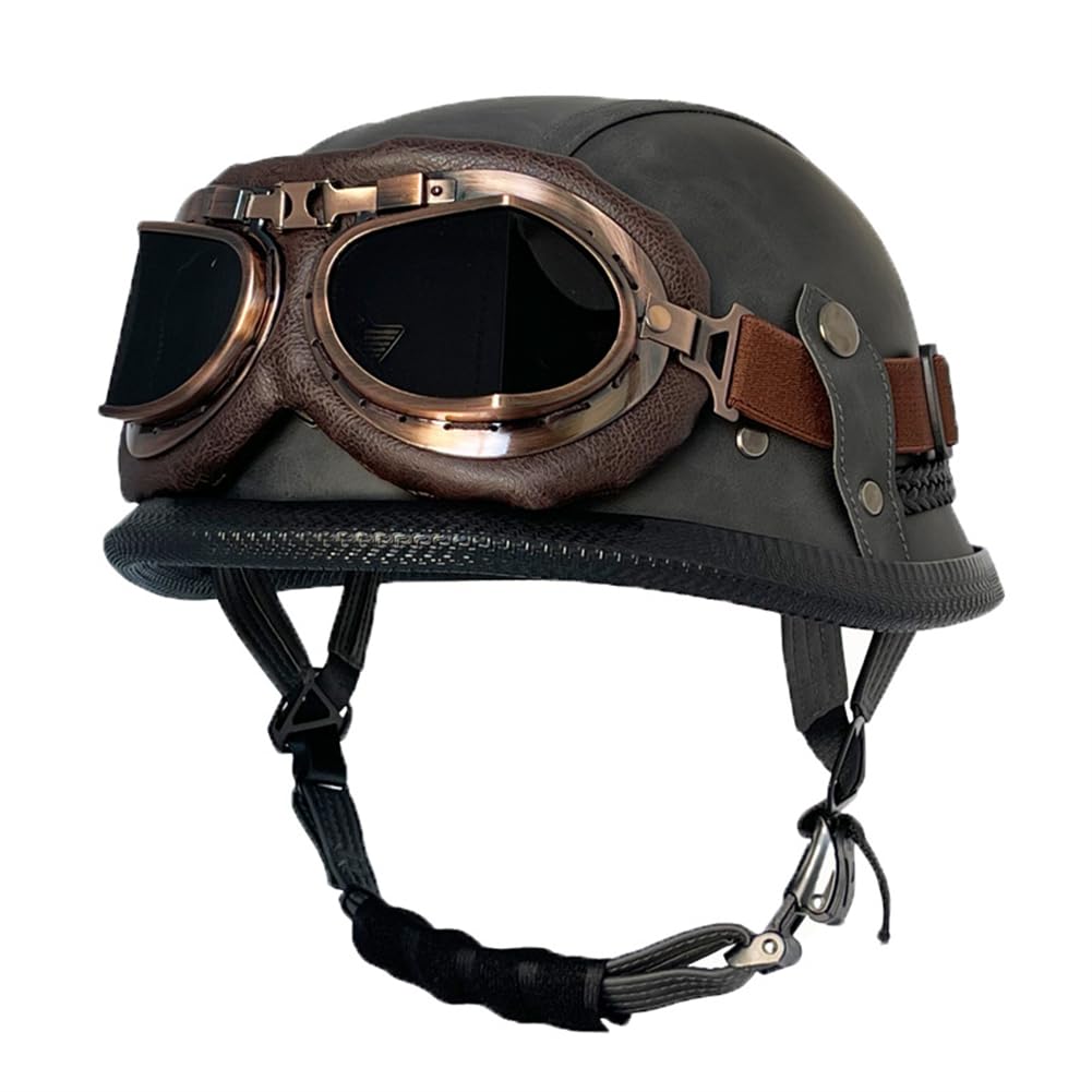 Motorradhelm Retro Halbhelme für Motorradhelm Cafe Racer Windschutzbrille All-Season Touring Scooters Motorrad Roller ECE omologato Damen ABS Herausnehmbares Innenfutter von 100junzidao