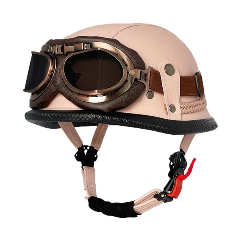 Motorradhelm Retro Halbhelme für Motorradhelm Cafe Racer Windschutzbrille All-Season Touring Scooters Motorrad Roller ECE omologato Damen ABS Herausnehmbares Innenfutter von 100junzidao