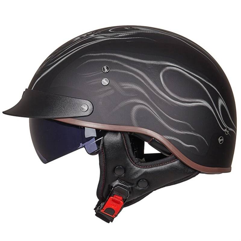 Motorradhelm für Frauen ABS Ganzjahres-Halbhelme für Motorradhelm für Scooter Endoskopie Abnehmbares Futter Sctoop Brim Touring Scooters Motorrad Unisex British Standard von 100junzidao