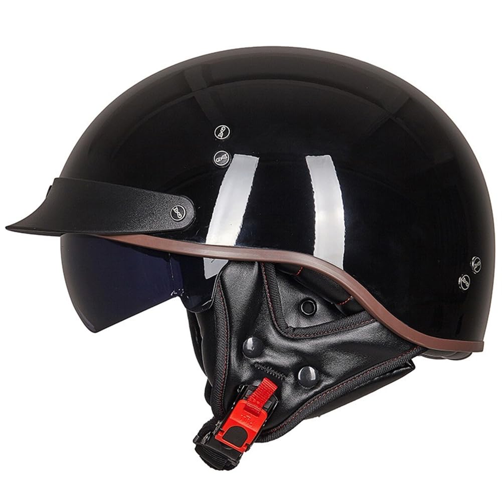 Motorradhelm für Frauen ABS Ganzjahres-Halbhelme für Motorradhelm für Scooter Endoskopie Abnehmbares Futter Sctoop Brim Touring Scooters Motorrad Unisex British Standard von 100junzidao