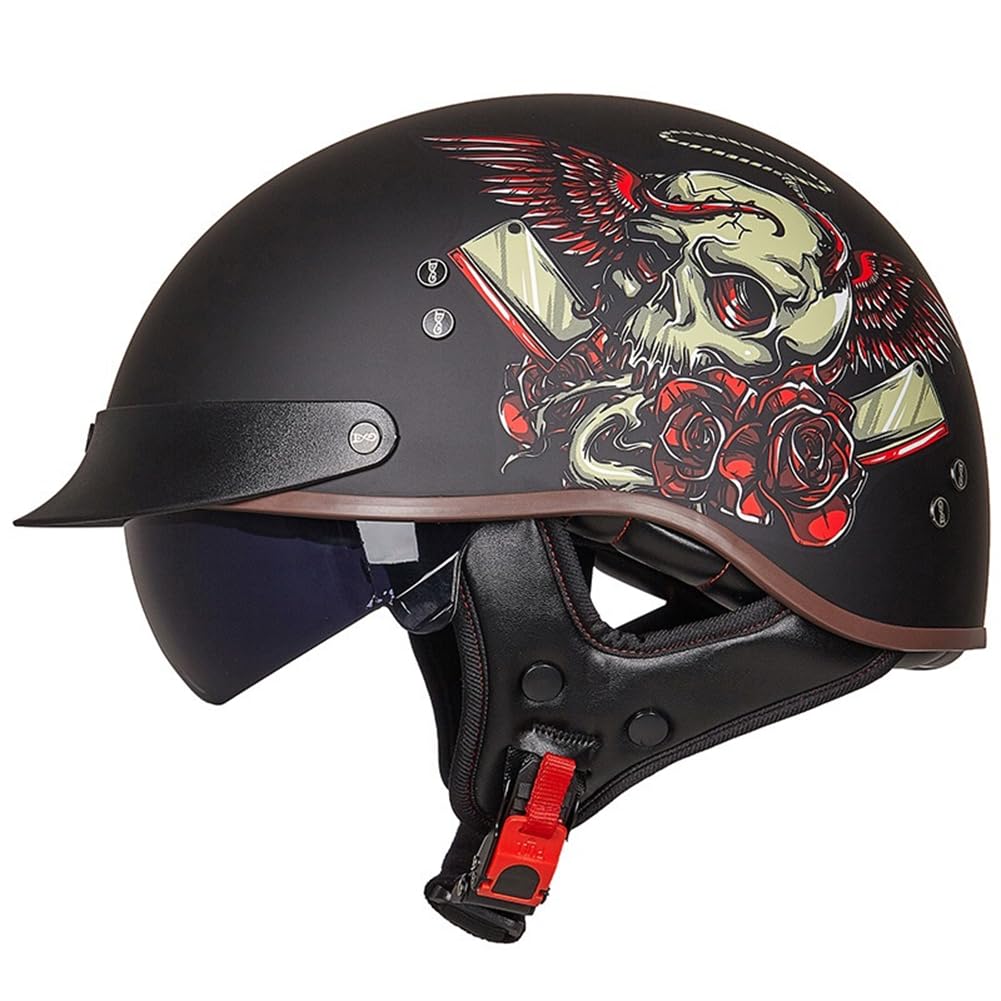 Motorradhelm für Frauen ABS Ganzjahres-Halbhelme für Motorradhelm für Scooter Endoskopie Abnehmbares Futter Sctoop Brim Touring Scooters Motorrad Unisex British Standard von 100junzidao