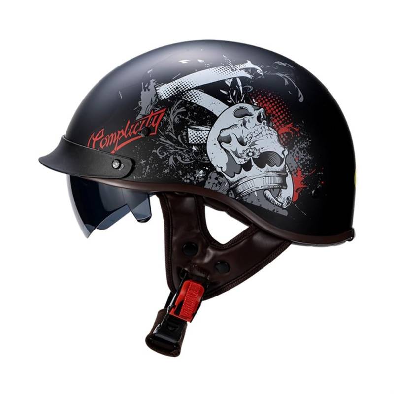 Motorradhelm für Scooter Abnehmbares Futter Tee Brille Sonnenschutz Ganzjahres-Mountainbike-Halbhelme für Motorradhelm Retro Mann Erwachsene ABS Aviator British Standard von 100junzidao