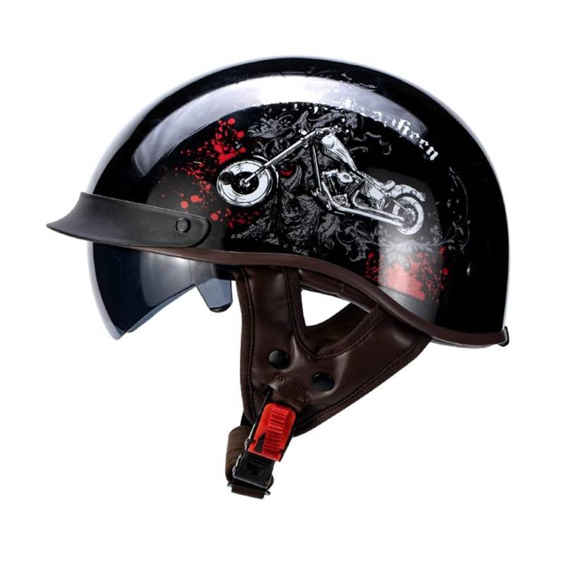 Motorradhelm für Scooter Abnehmbares Futter Tee Brille Sonnenschutz Ganzjahres-Mountainbike-Halbhelme für Motorradhelm Retro Mann Erwachsene ABS Aviator British Standard von 100junzidao