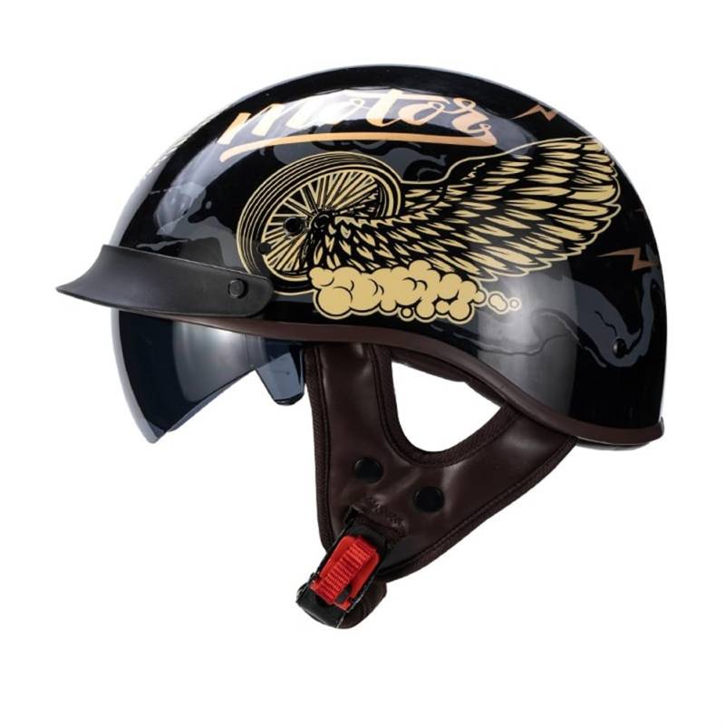 Motorradhelm für Scooter Abnehmbares Futter Tee Brille Sonnenschutz Ganzjahres-Mountainbike-Halbhelme für Motorradhelm Retro Mann Erwachsene ABS Aviator British Standard von 100junzidao