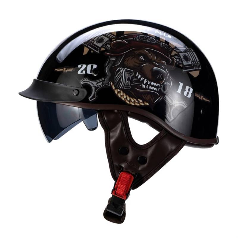 Motorradhelm für Scooter Abnehmbares Futter Tee Brille Sonnenschutz Ganzjahres-Mountainbike-Halbhelme für Motorradhelm Retro Mann Erwachsene ABS Aviator British Standard von 100junzidao