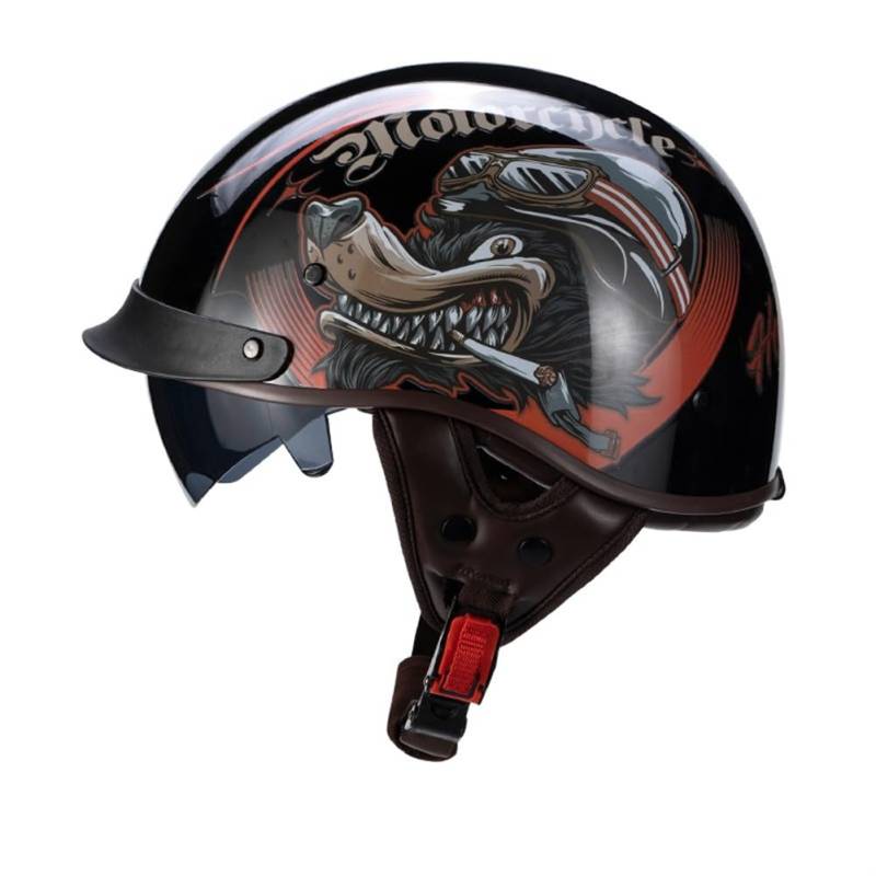 Motorradhelm für Scooter Abnehmbares Futter Tee Brille Sonnenschutz Ganzjahres-Mountainbike-Halbhelme für Motorradhelm Retro Mann Erwachsene ABS Aviator British Standard von 100junzidao