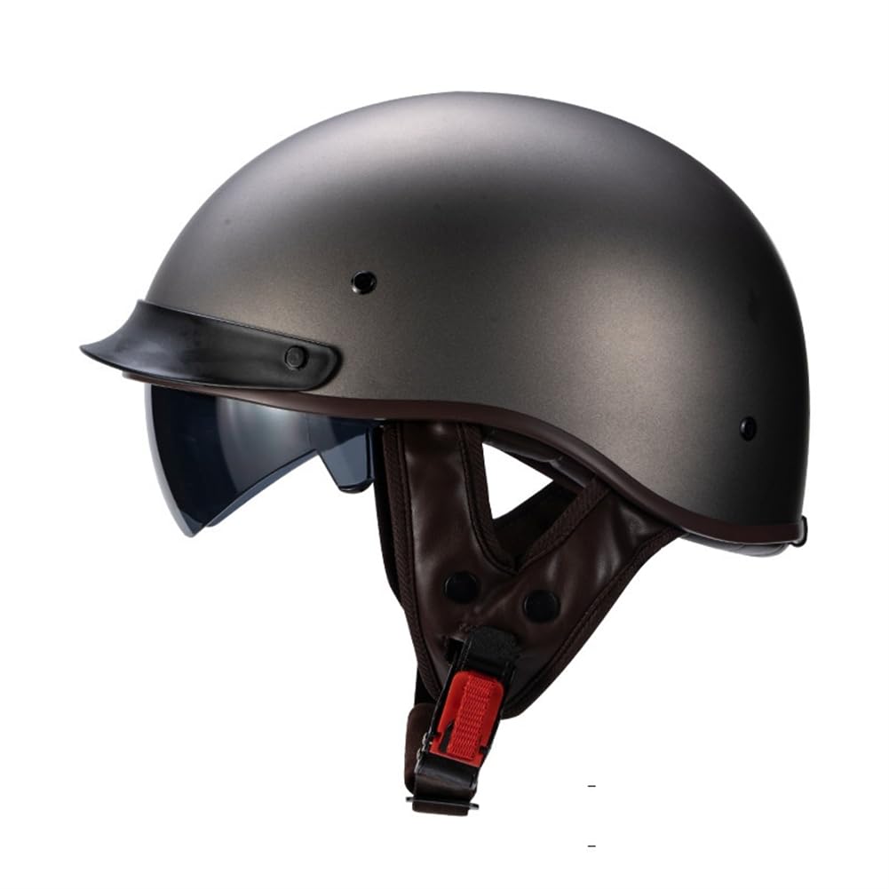 Motorradhelm für Scooter Abnehmbares Futter Tee Brille Sonnenschutz Ganzjahres-Mountainbike-Halbhelme für Motorradhelm Retro Mann Erwachsene ABS Aviator British Standard von 100junzidao