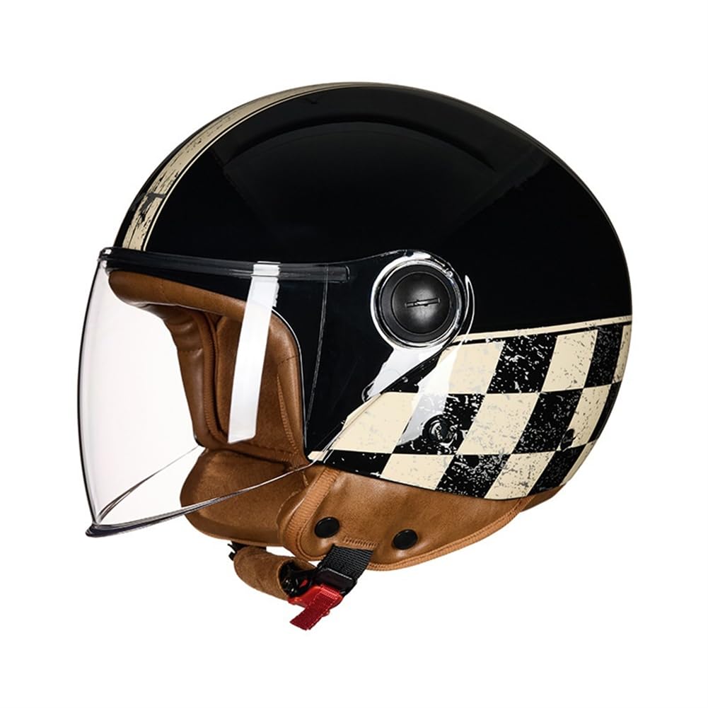 Motorradsturzhelm Retro Abnehmbares Innenfutter ABS Halbhelme für Motorradhelm Mann Erwachsene Britischer Standard Ganzjahres-Strandrad Langer Spiegel Off-Road von 100junzidao