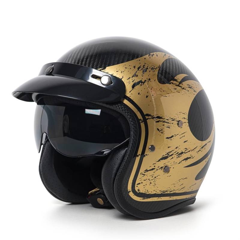 Open Face 3/4 Helm für Rennsport Sicherheit Frauen Helmes Motorrad Männlich und weiblich Jet ABS All-Season Brim Tee Goggles von 100junzidao