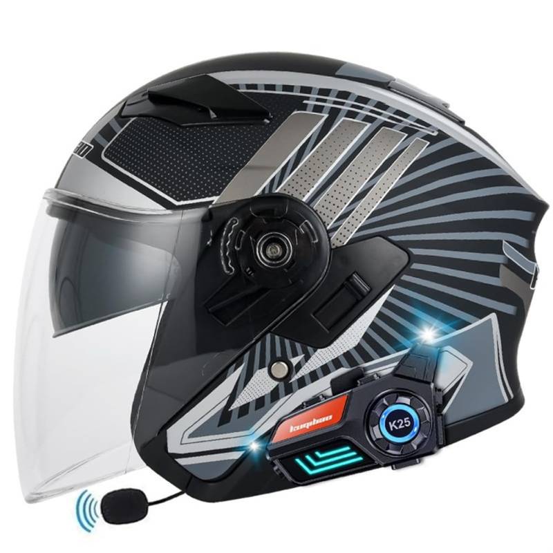 Touring Scooters Motorrad Sturzhelme Bluetooth 3/4 Helm Ganzjahres ABS Offene Helme für Motorradhelm Motorradhelm Paar Klare Gläser von 100junzidao