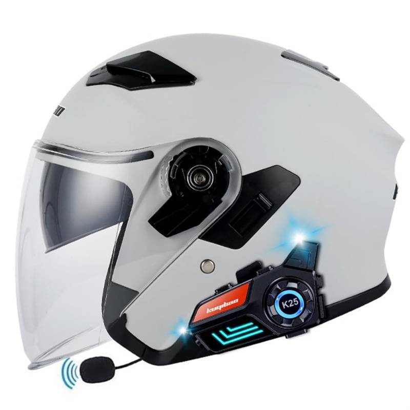 Touring Scooters Motorrad Sturzhelme Bluetooth 3/4 Helm Ganzjahres ABS Offene Helme für Motorradhelm Motorradhelm Paar Klare Gläser von 100junzidao