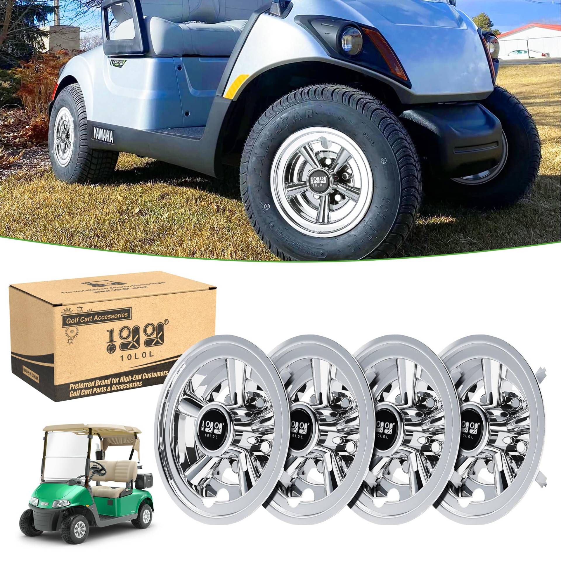 10L0L 8 Zoll Golf Cart Radkappen Radkappen Radkappen für EZGO, Club Car, Yamaha, Chrom 4 Stück von 10L0L