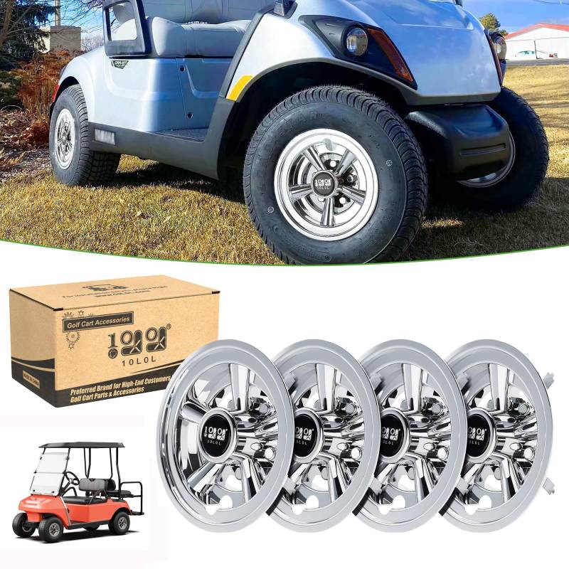 10L0L 8 Zoll Golf Cart Radkappen Radkappen Universal für Yamaha, EZGO, Club Car, Chrom 4 Stück von 10L0L