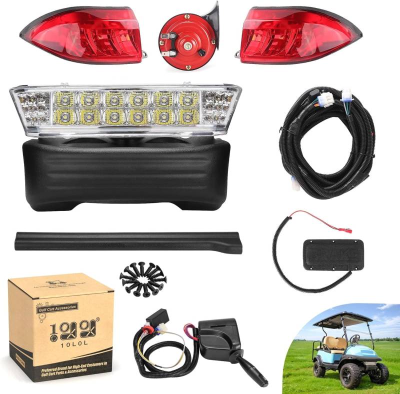 10L0L Golf Cart LED Licht Kit für Club Car Precedent 2004-2008.5, Scheinwerfer Rücklicht Blinker Bremslichter Hupe Upgrade (muss Eingang 12 Volt) von 10L0L