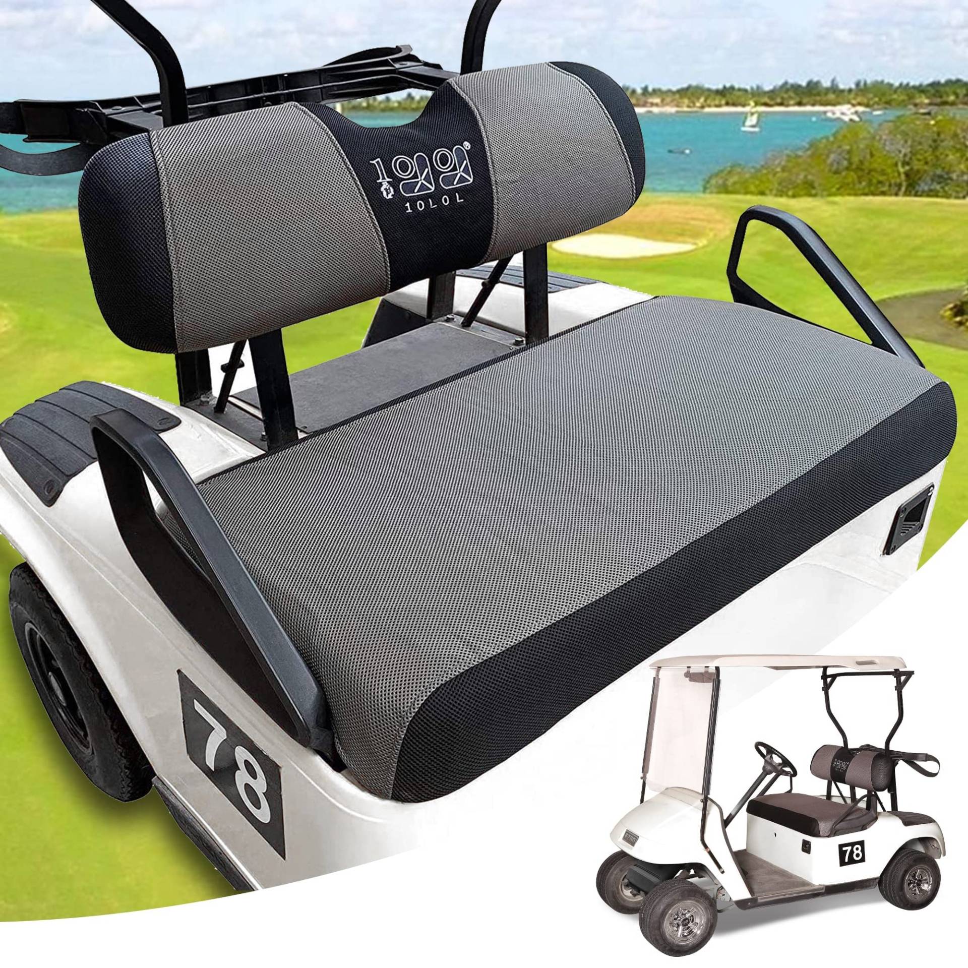 10L0L Golf Cart Sitzbezüge für EZGO TXT RXV & Club Car DS 2000-up, atmungsaktive Sitzbezüge Mesh-Gewebe waschbar - Grau Schwarz von 10L0L