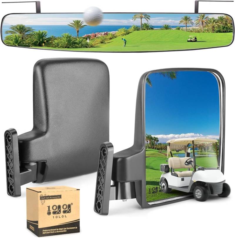 10L0L Golfwagen Seitenspiegel und Golf Cart Rückspiegel, universell für Yamaha Club Car DS Precedent EZGO TXT RXV, Extra Breite Panorama-Spiegel, Kombi-Packung von 10L0L