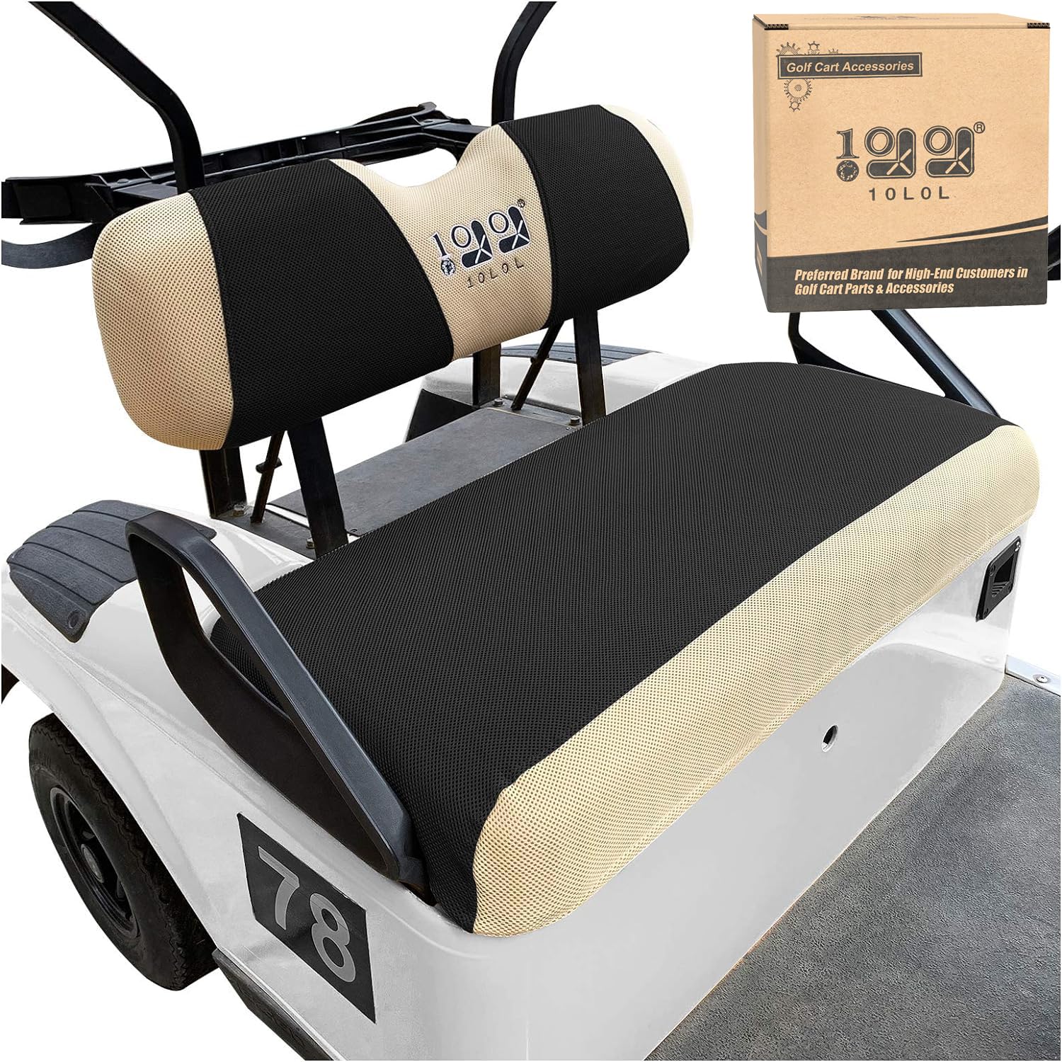 10L0L Golfwagen-Sitzbezüge für EZGO TXT RXV & Club Car DS ab 2000, atmungsaktives Air-Mesh-Tuch, waschbar, Schwarz / Beige von 10L0L