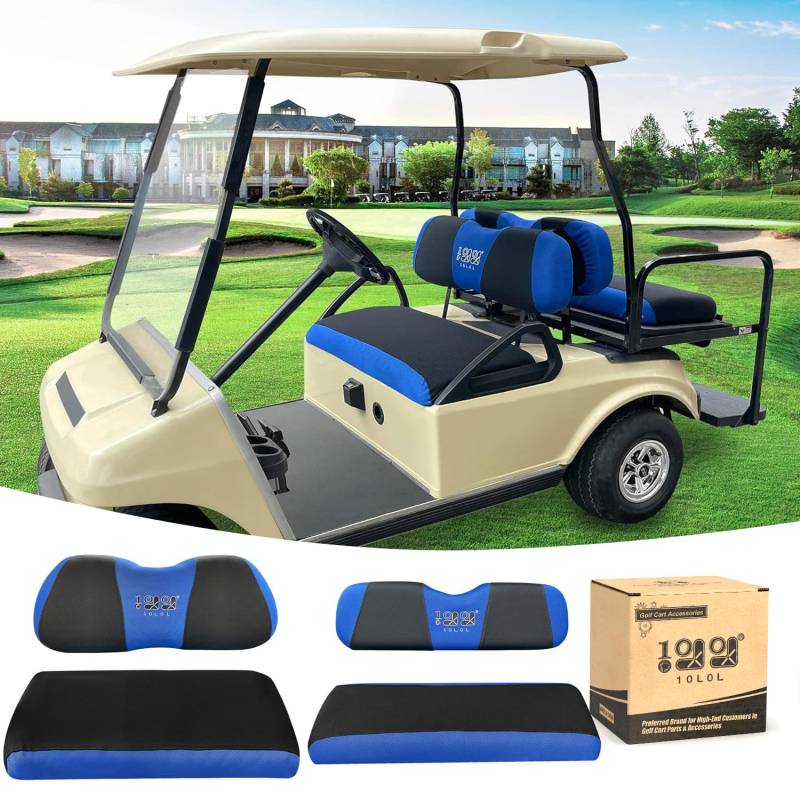 10L0L Golfwagen-Vordersitzbezug-Set für EZGO TXT RXV & Club Car DS ab 2000 (flache Rückenlehne), hergestellt mit 3D-Air-Mesh-Polyestergewebe, atmungsaktiv, waschbar, blau von 10L0L