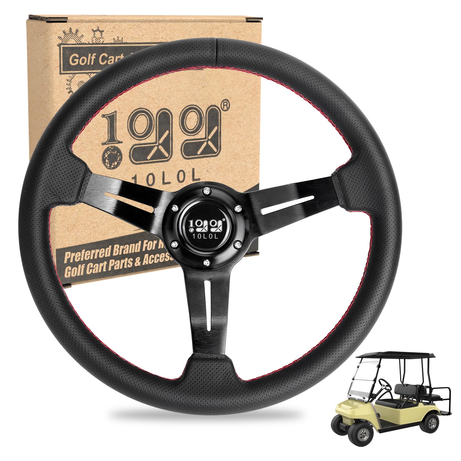 10L0L Universelles Design Golfwagen-Lenkrad passend für Yamaha Club Car DS & Precedent Tempo, EZGO RXV & TXT, ergonomisches Design, Kohlefaser-Lenkrad von 10L0L