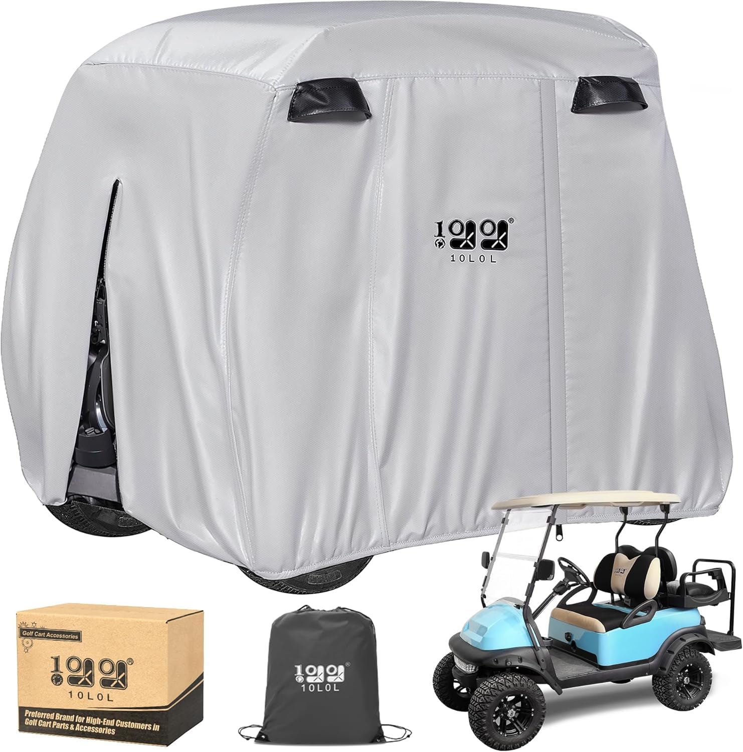 10L0L Universal 2-4 Beifahrer-Golfwagen-Abdeckung für EZGO, Clubcar und Yamaha, wasserdicht, sonnenfest und langlebig, silberweiß von 10L0L