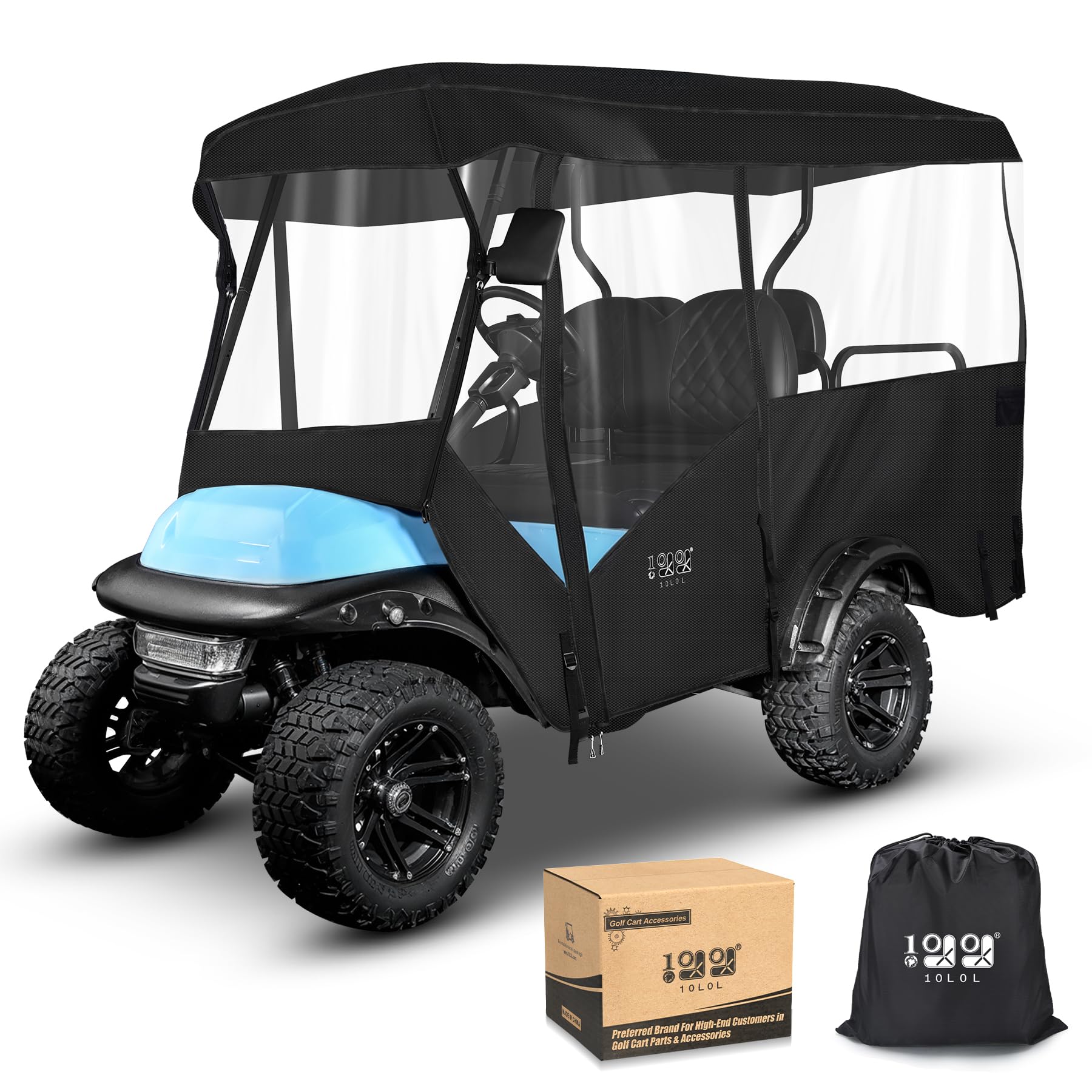 10L0L Universal-Golfwagen-Gehäuse für 4 Personen, 238 cm Dach-Golfwagen-Abdeckung für Yamaha EZGO Clubauto, 600D wasserdichte Fahrgehäuseabdeckung mit glatten Reißverschlüssen, 4-seitigen, von 10L0L