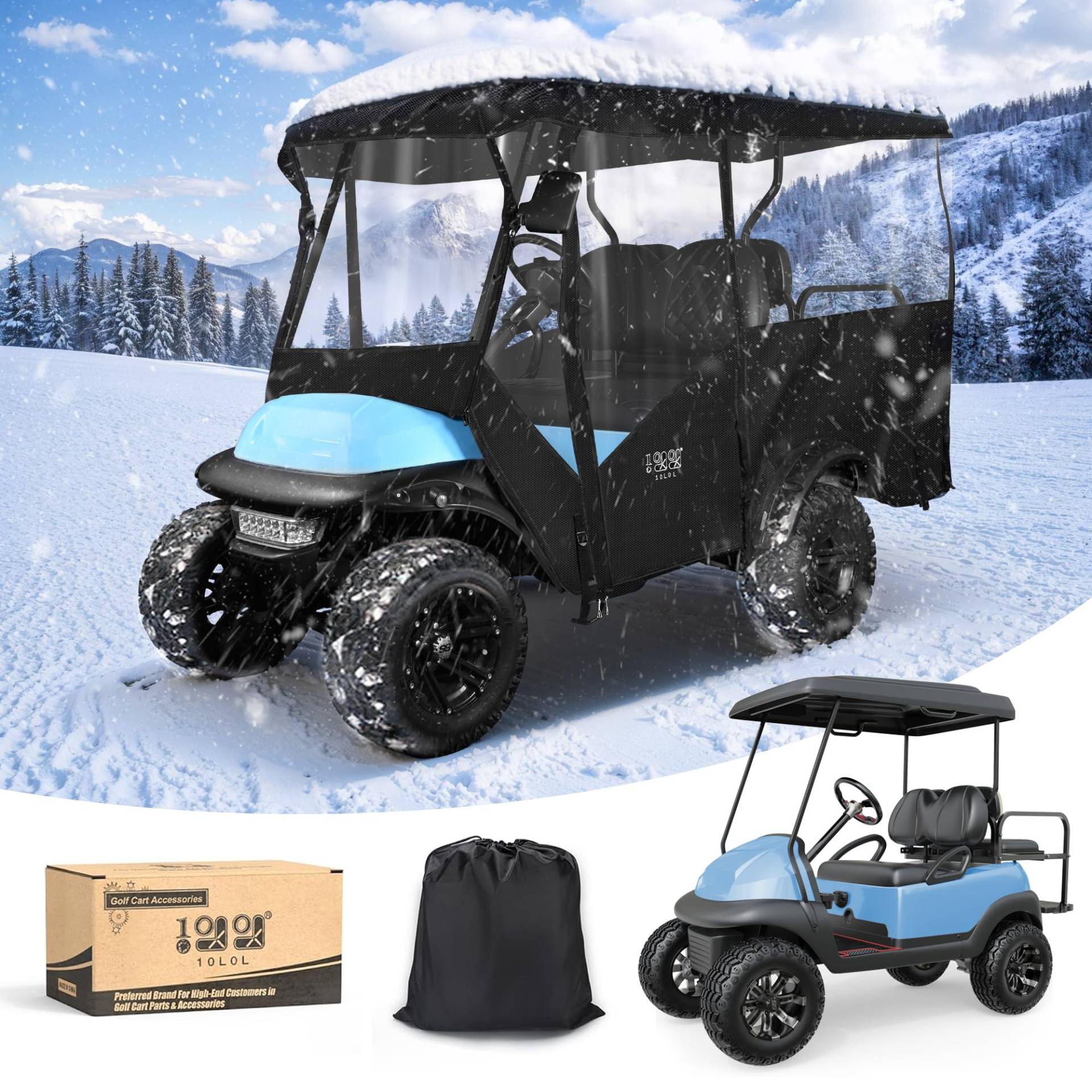 10L0L Universelle Golfwagen-Abdeckung, kompatibel mit Yamaha, EZGO, Club-Auto-Golfwagen-Modellen, 238 cm Dachpassform, Golfwagen-Abdeckung, wasserdichtes 600D-Material, winddicht, transparent auf 4 von 10L0L